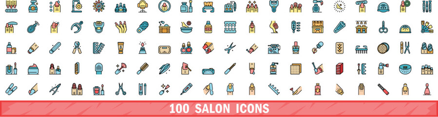 100 salon icons set. Color line set of salon vector icons thin line color flat on white