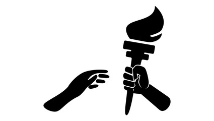 Passing the torch, black isolated silhouette