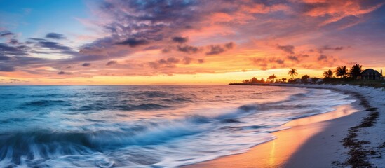 Sunset in beach in naples. Creative banner. Copyspace image