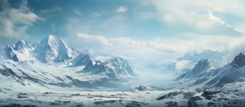 mountain slopes and white crevices snow and glacier Hakkari Cilo mountains. Creative banner. Copyspace image