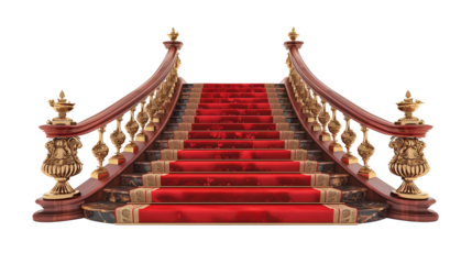 Grand Red Carpet Staircase with Golden Railings