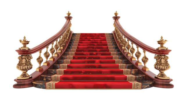 Grand Red Carpet Staircase with Golden Railings