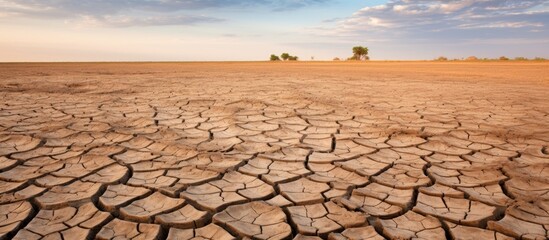 The ground becomes cracked in the dry season. Creative banner. Copyspace image