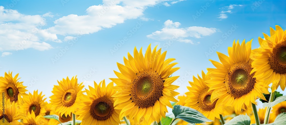 Canvas Prints Rows of young sunflower field on a sunny summer day. Creative banner. Copyspace image