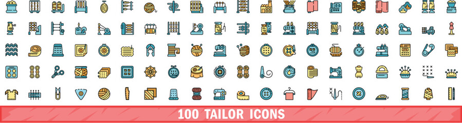 100 tailor icons set. Color line set of tailor vector icons thin line color flat on white