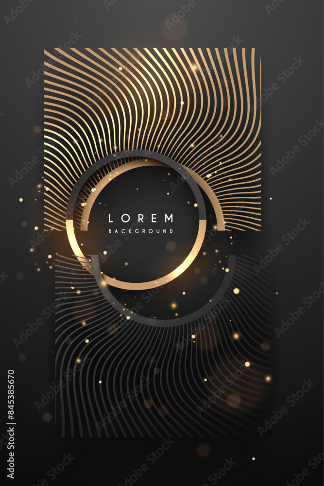 Wall mural abstract gold and black frame in lines