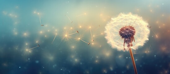 White ball of dandelion in natural background Wallpaper and poster in vintage style. Creative banner. Copyspace image