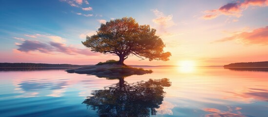 Fototapeta premium sunset reflect on water. Creative banner. Copyspace image