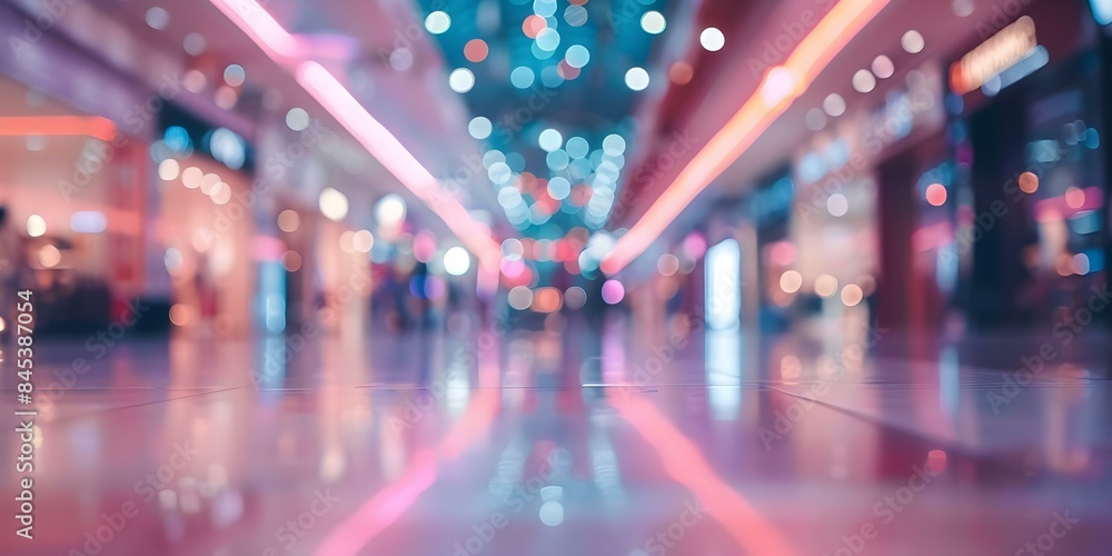 Poster blurred bokeh effect background in a department store shopping mall corridor. concept store corridor