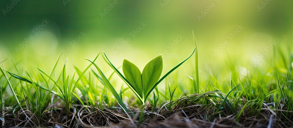 Poster grass that is heart shaped and has three pieces with green color. creative banner. copyspace image
