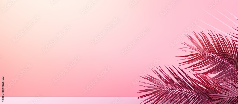 Poster abstract pink color gradient studio background for product presentation palm leaves summer concert. 