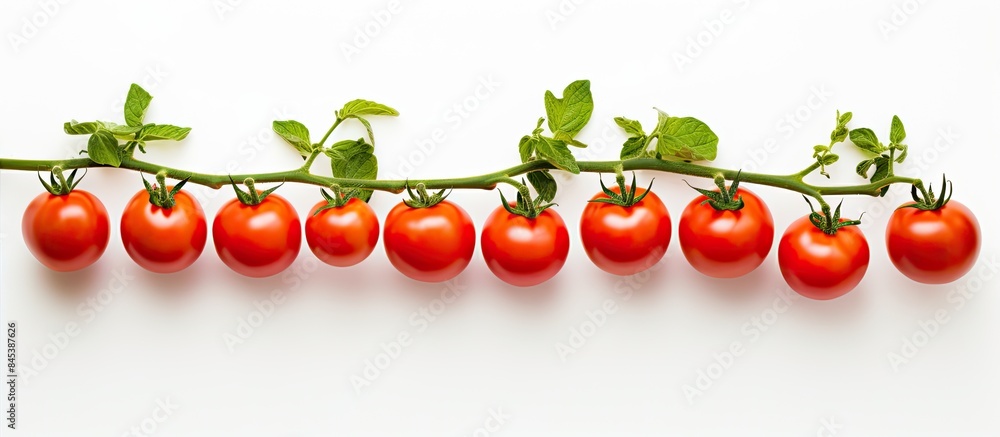 Poster bell tomatoes on the vine on a white background isolated. creative banner. copyspace image