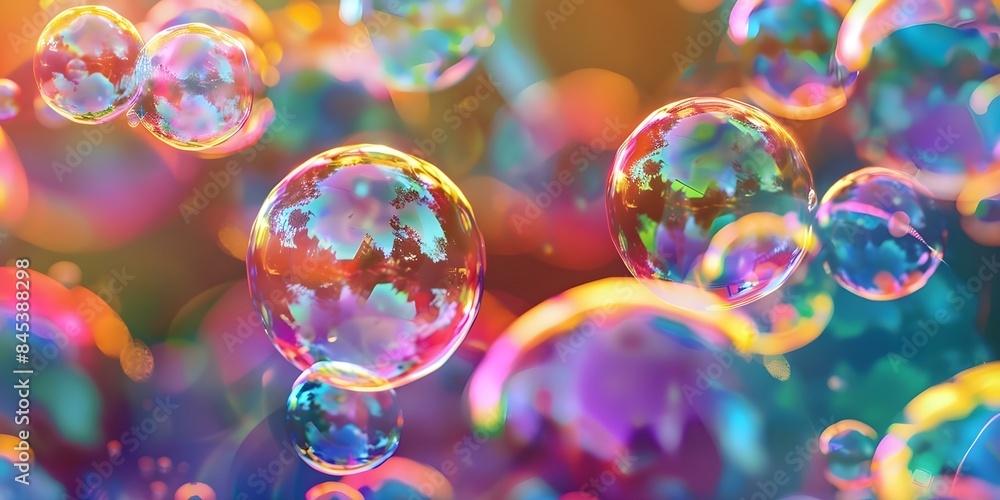 Poster simulating realistic colored bubbles using ai-powered cleaning simulation. concept cleaning simulati