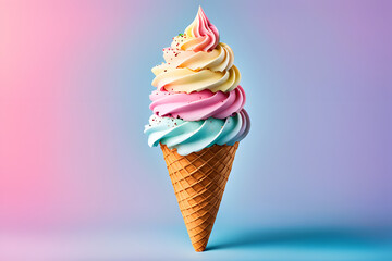 Summer ice cream cone with pastel background, sweet icecream, ai