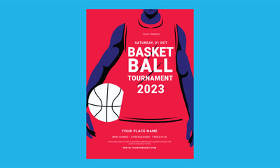 Basketball tournament flyer template illustration with basketball player silhouette