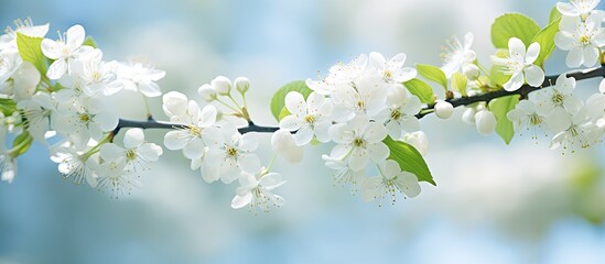 Obraz premium group of little white flowers in the garden in the summer. Creative banner. Copyspace image
