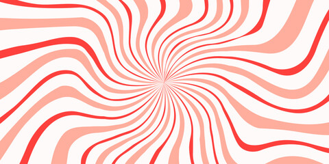Candy radial background with red and pink rays. Vector illustration of a candy cane spiral. Retro pattern