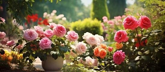 Beautiful roses in garden Rose Gardening. Creative banner. Copyspace image