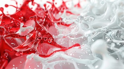 3d rendering of red and white fluid, abstract medical background with focus on cell structure, cells and organic shapes. 