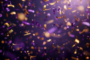Elegant purple and gold confetti explosion  celebration background