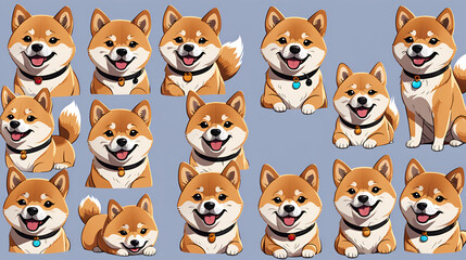 Fototapeta premium Multi grid Japanese Akita dog emoji pack, featuring various dog expressions