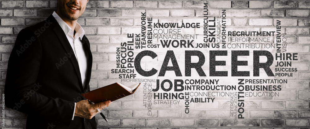 Poster human resources recruitment and people networking concept. modern graphic interface showing professi