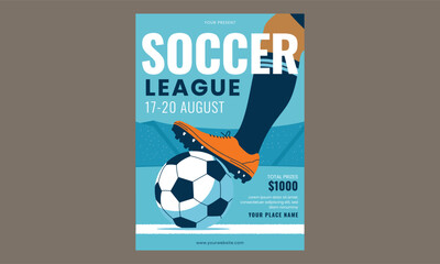 Soccer league flyer template with flat player illustration
