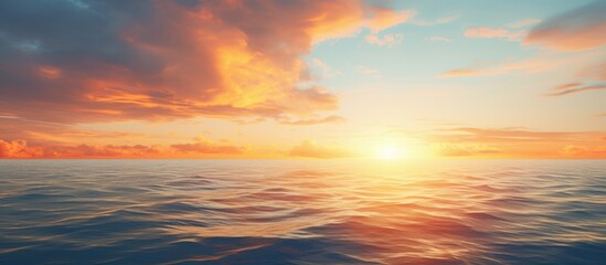 Sunset sky vertical over sea in the Morning with Orange Sunrise Landscape bright sky horizon sea. Creative banner. Copyspace image