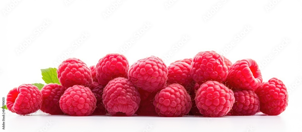 Poster raspberry berries on a white background. creative banner. copyspace image