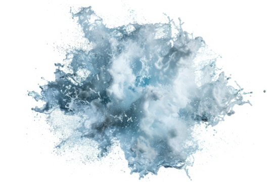 Dynamic water explosion effect, isolated on a white background