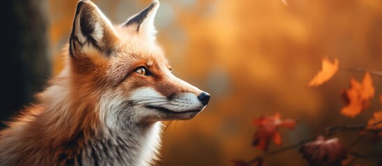 Fototapeta premium Red fox portrait in autumn. Creative banner. Copyspace image