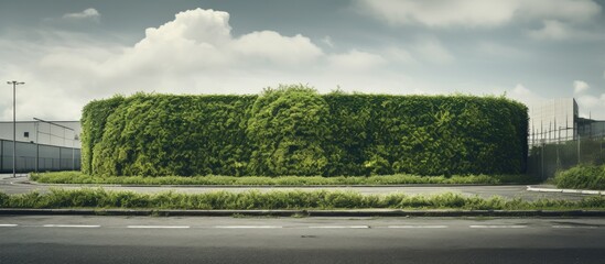A factory hedge made of shrubs. Creative banner. Copyspace image