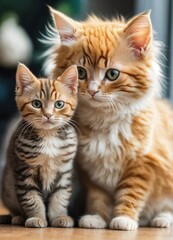 Two cute cats.  One is an orange