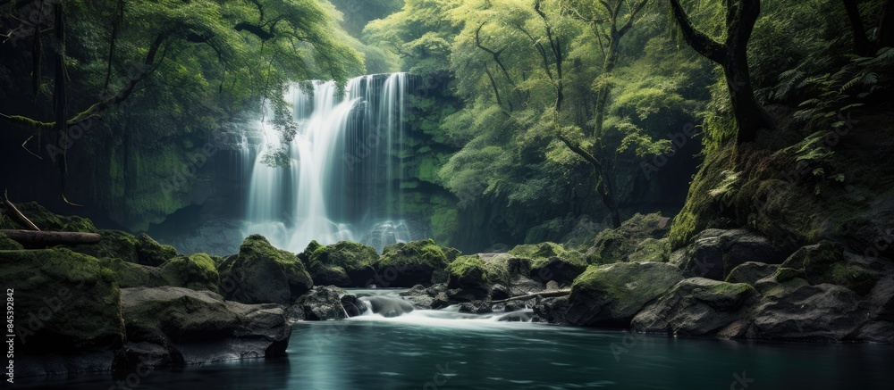 Aufkleber a simple photo of a waterfall. creative banner. copyspace image