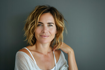 Obraz premium A close up portrait of a woman with a subtle smile