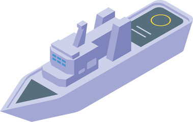 Military warship patrolling the sea with helicopter landing pad