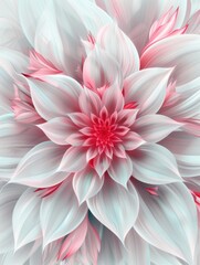 Abstract pale pink and white flower design with symmetrical petals, featuring soft gradients for an elegant look. 