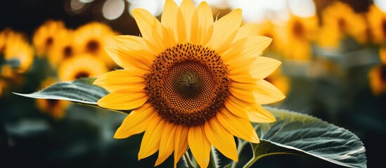 Fototapeta premium Flower of a ripening sunflower close up. Creative banner. Copyspace image