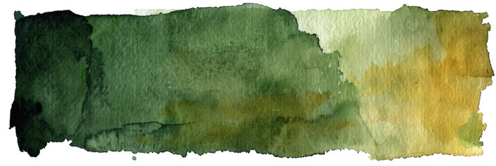 Naklejka premium Abstract watercolor painting with shades of green and yellow. Horizontal artistic background isolated on transparent background. Art and design theme for creative projects and print