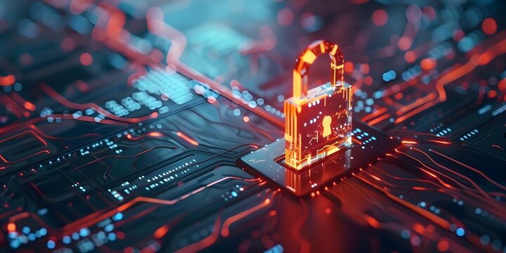 Digital padlock symbolizes secure login credentials for data protection against cyber attacks. Concept Cybersecurity, Data Protection, Digital Padlock, Secure Login Credentials, Cyber Attacks