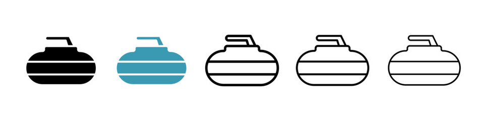 Curling stone line icon set. Curling rock sport vector icon for UI designs.