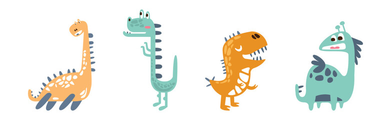 Funny Dinosaur Character with Cute Snout Vector Set