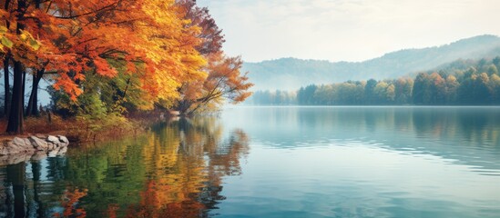 Fototapeta premium autumn on the lake. Creative banner. Copyspace image