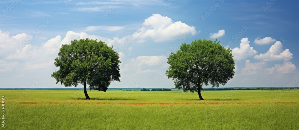 Aufkleber green trees standing in the middle of the field. creative banner. copyspace image