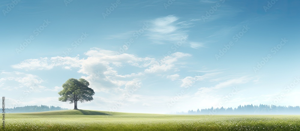 Poster quiet and lonely view of a meadow with sparse trees in the wind. Creative banner. Copyspace image