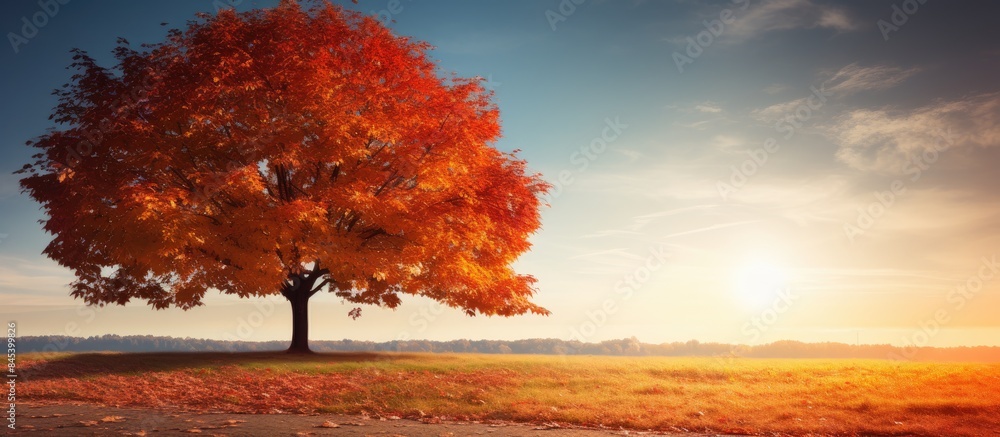 Aufkleber maple tree in warm and sunny autumn day. creative banner. copyspace image