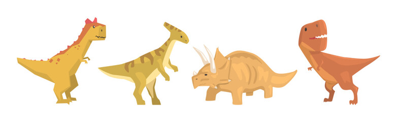 Funny Dinosaur Character with Cute Snout Vector Set