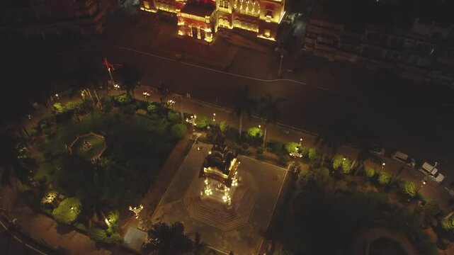Aerial drone shot of historical crossroad square at maharaj bada of Gwalior India