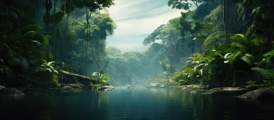 Obraz premium The trees in the tropical rain forest. Creative banner. Copyspace image