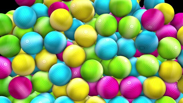 A Symphony of Colors: Bouncing Balls in Motion.
A mesmerizing display of colorful spheres bouncing and interacting in a captivating dance.